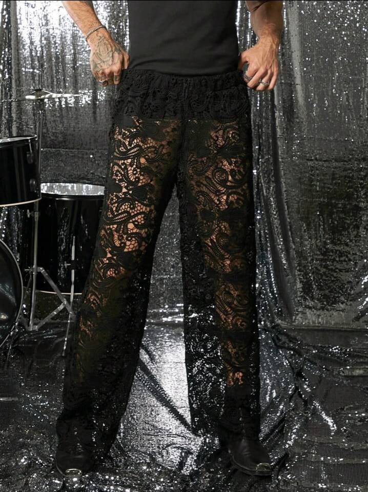 WILDFASHION Men's Sexy sheer Lace Fabric Loose Lounge Pant
